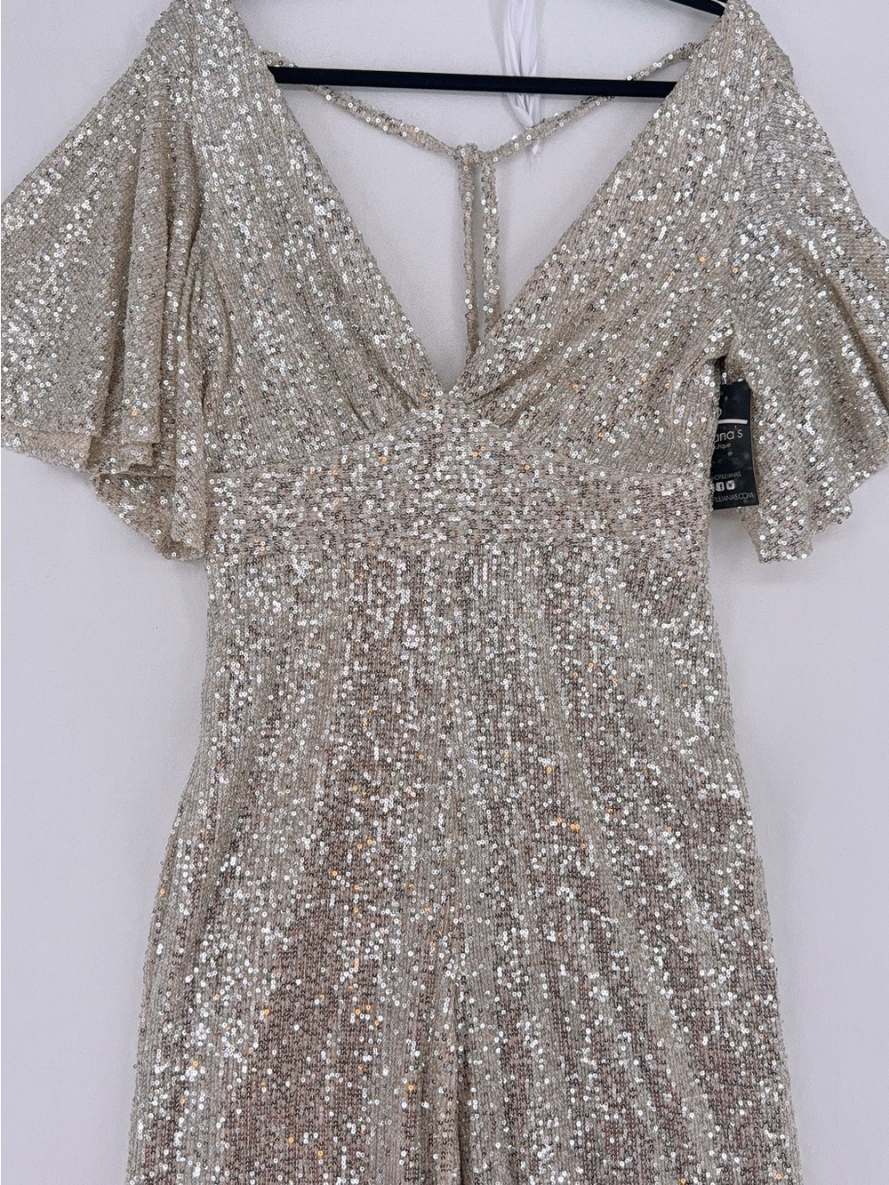 Juliana's Boutique Silver Sequin Wide Leg Jumpsuit L - Picture 5 of 8
